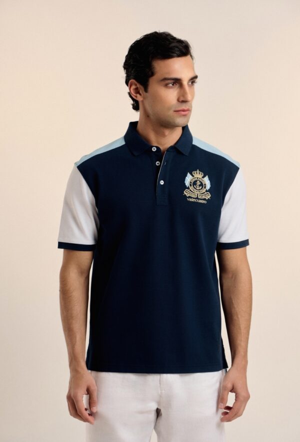 P25H-6173-AZM POLO VALECUATRO TRICOLOR AZUL MARINO
