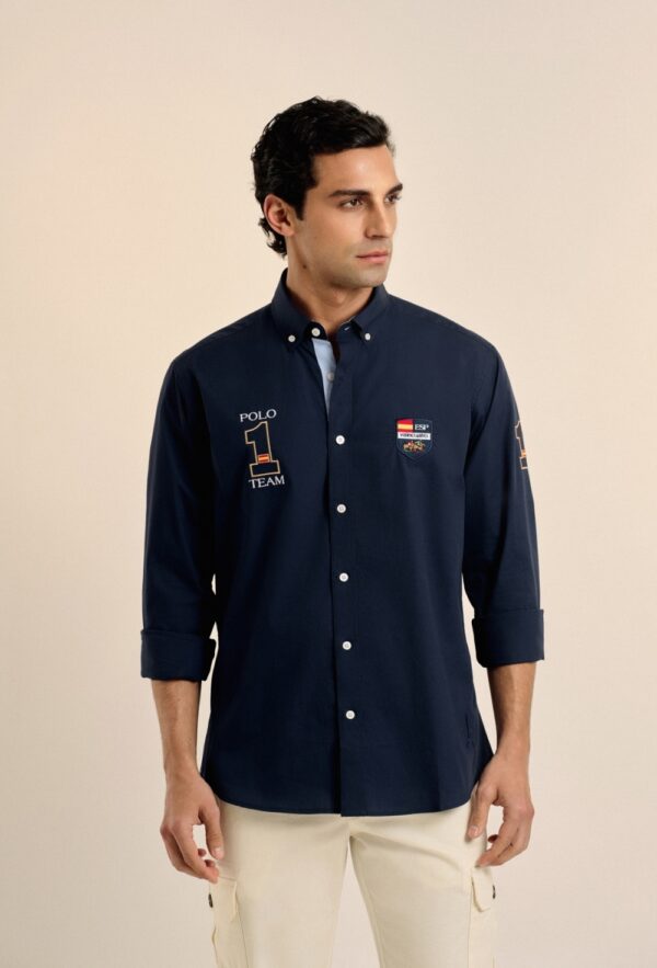 P25H-6156-AZM CAMISA AZUL MARINO ESCUDOS ESPAÑA