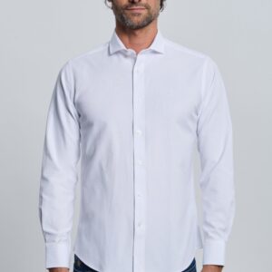P25H-6345-BL Camisa Oxford blanco cuello italiano
