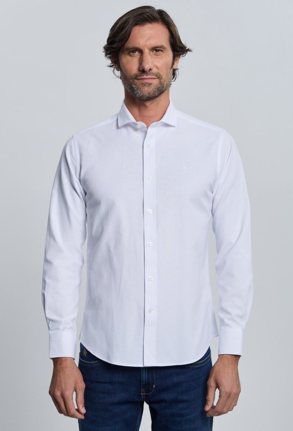 P25H-6345-BL Camisa Oxford blanco cuello italiano