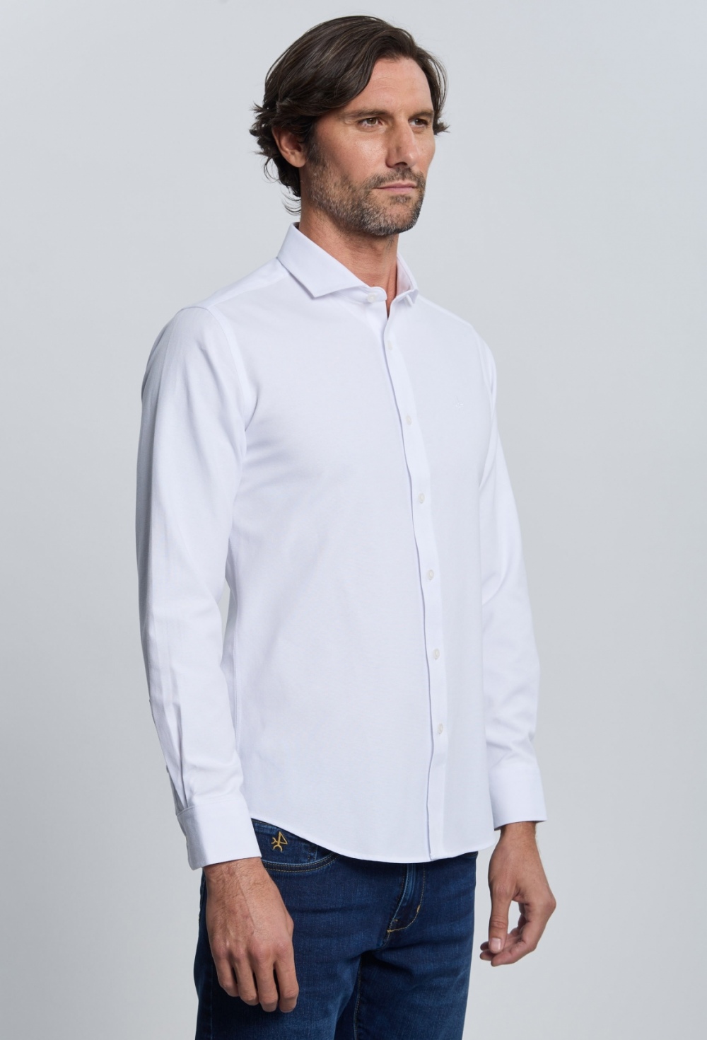 P25H-6345-BL Camisa Oxford blanco cuello italiano - Imagen 2