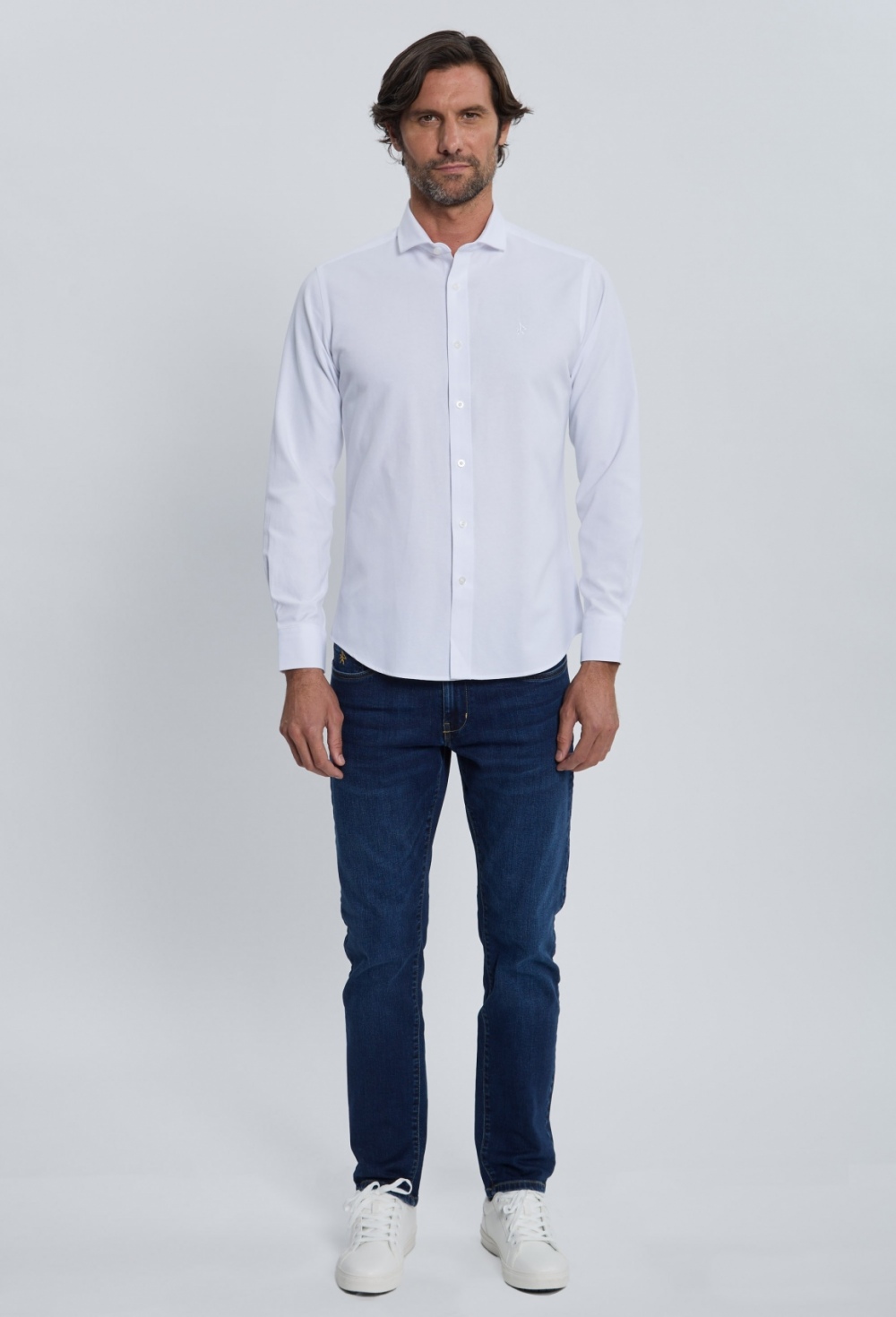 P25H-6345-BL Camisa Oxford blanco cuello italiano - Imagen 4