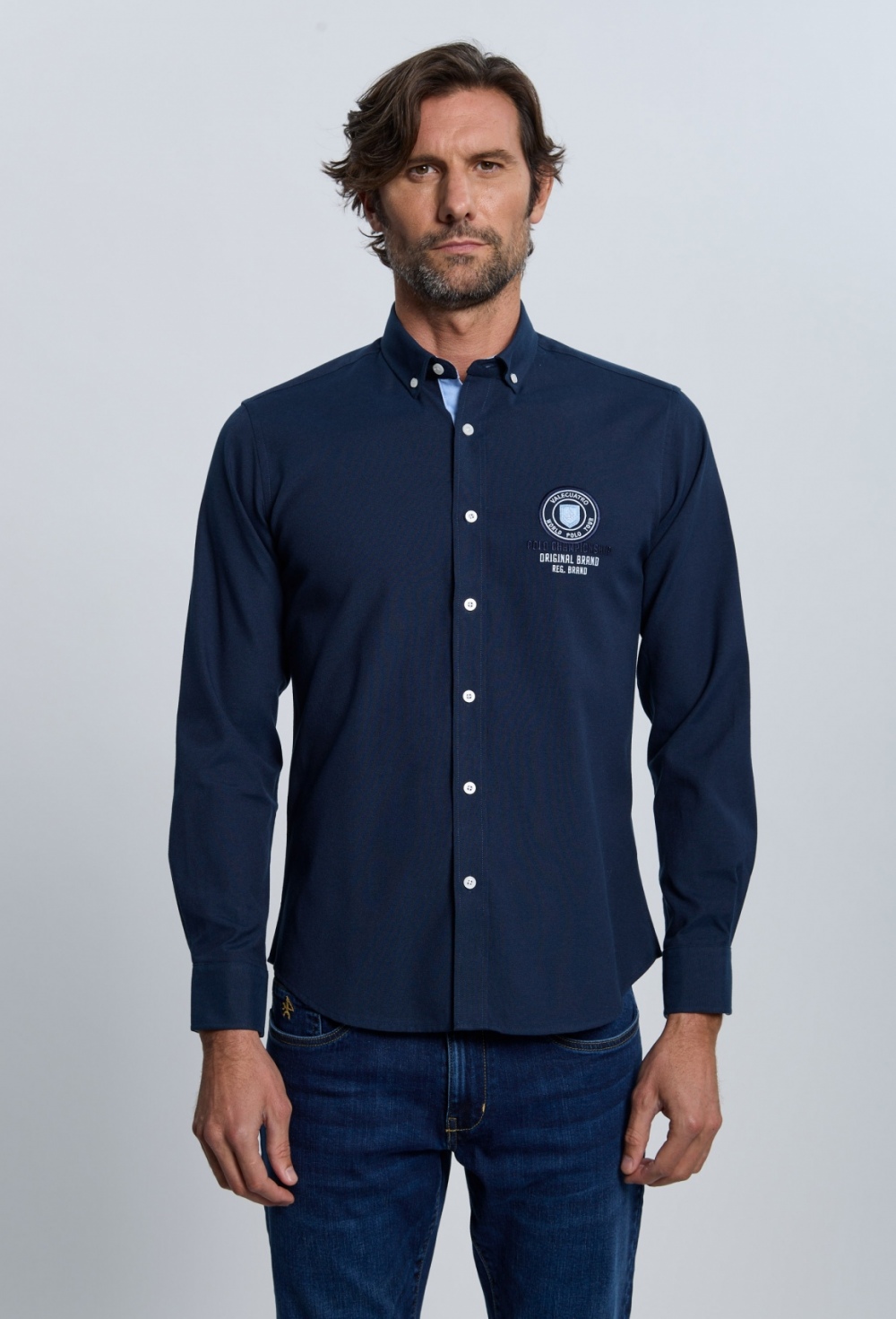 P25H-6348-AZM Camisa bordada Valecuatro azul marino