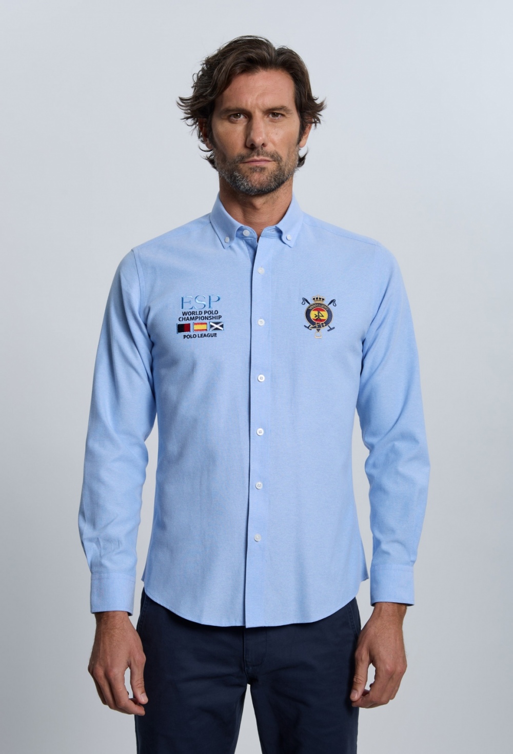 P25H-6350-CEL Camisa bordada Valecuatro España celeste