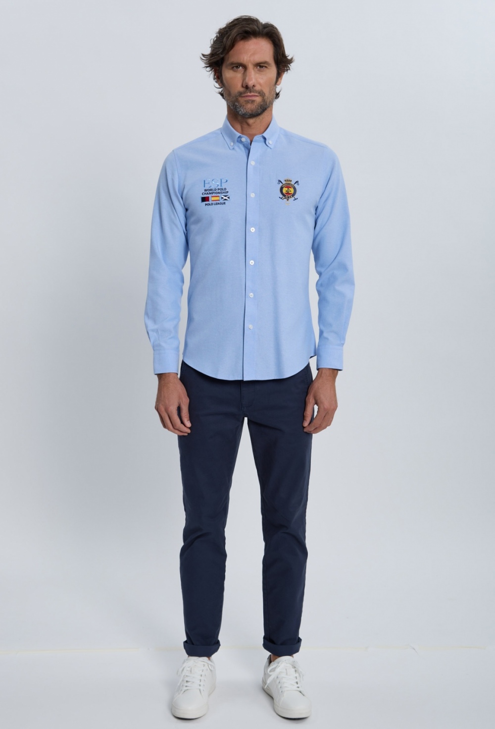 P25H-6350-CEL Camisa bordada Valecuatro España celeste - Imagen 4