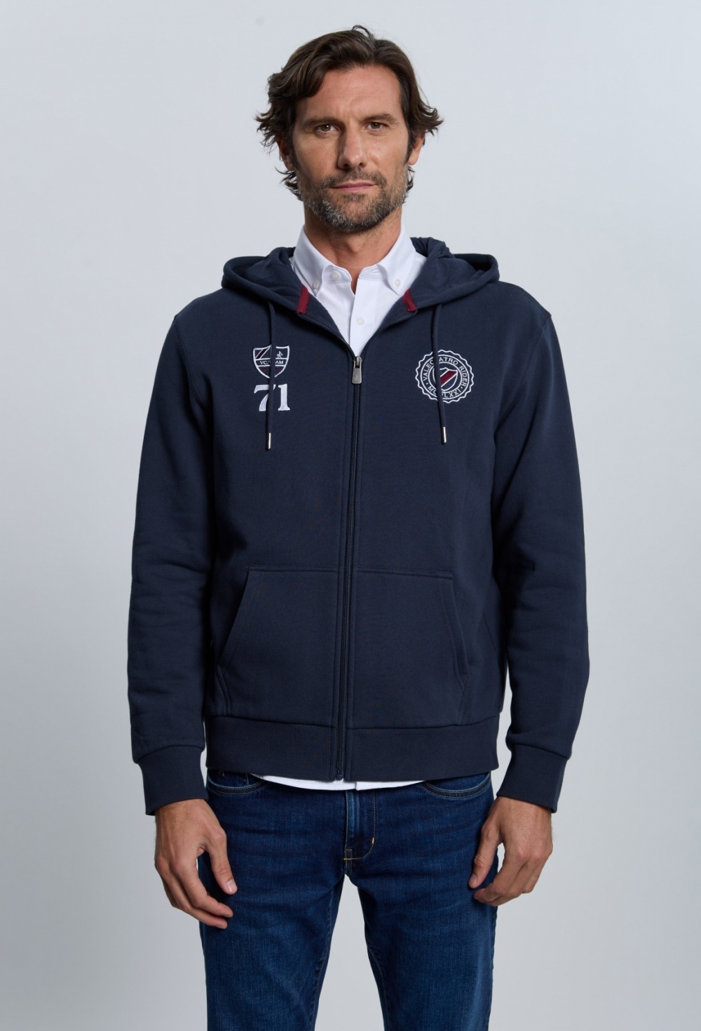 P25H-6395-AZM Sudadera cremallera escudos azul marino