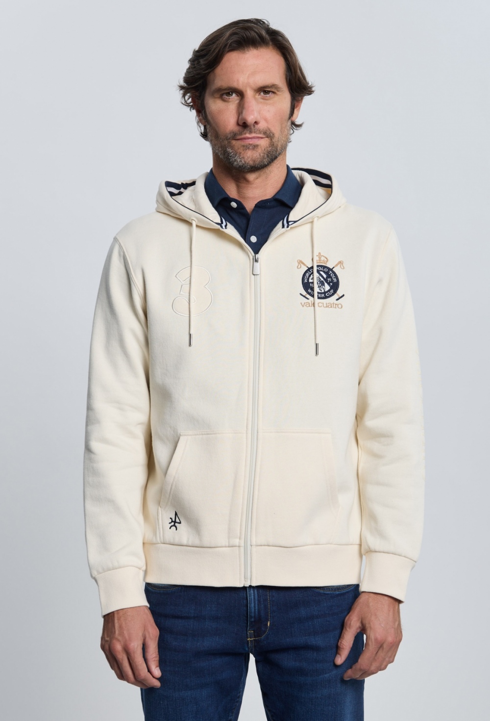 P25H-6405-BR Sudadera cremallera escudo blanco