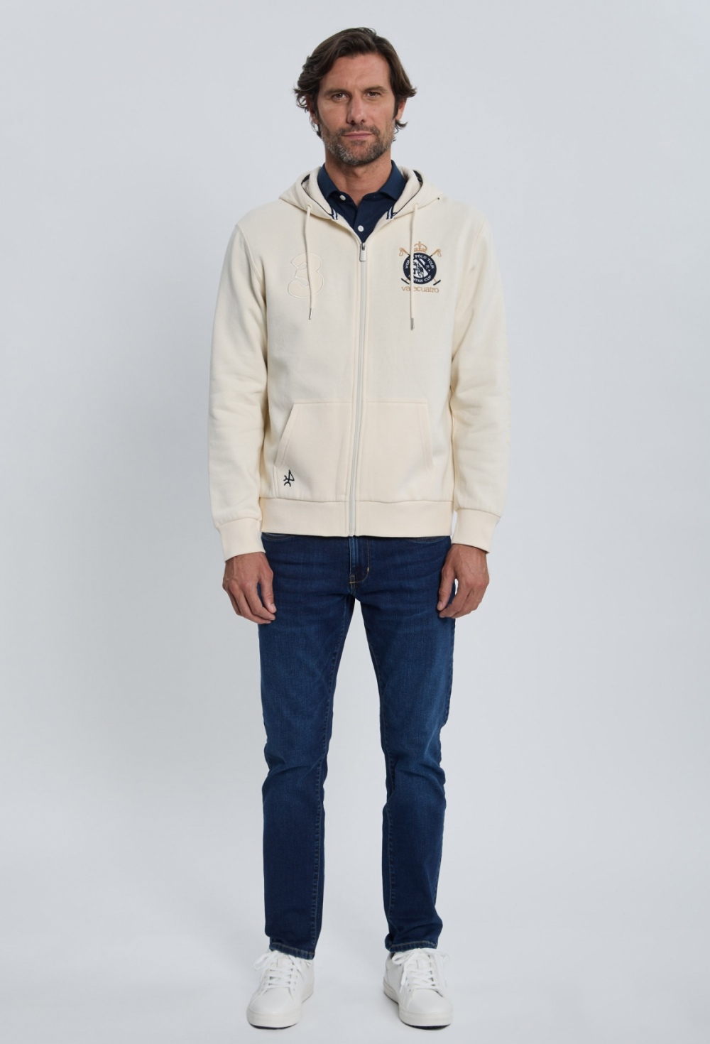 P25H-6405-BR Sudadera cremallera escudo blanco - Imagen 3