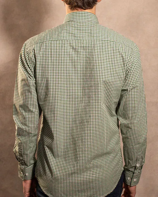 740590011 Camisa Antimanchas Popelina Cuadros Verde Oscuro Lugano - Regular Fit