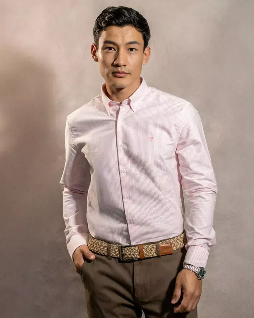 724560011 Camisa Antimanchas Oxford Rayas Light Pink Columbia - Regular Fit