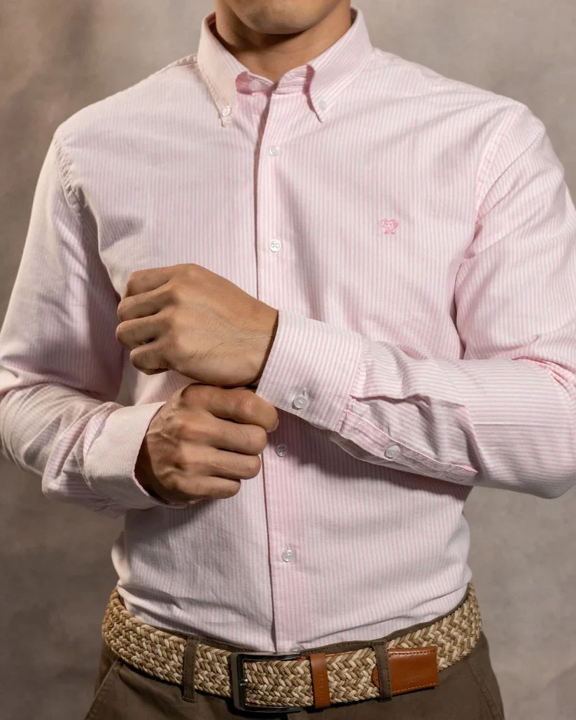 724560011 Camisa Antimanchas Oxford Rayas Light Pink Columbia - Regular Fit