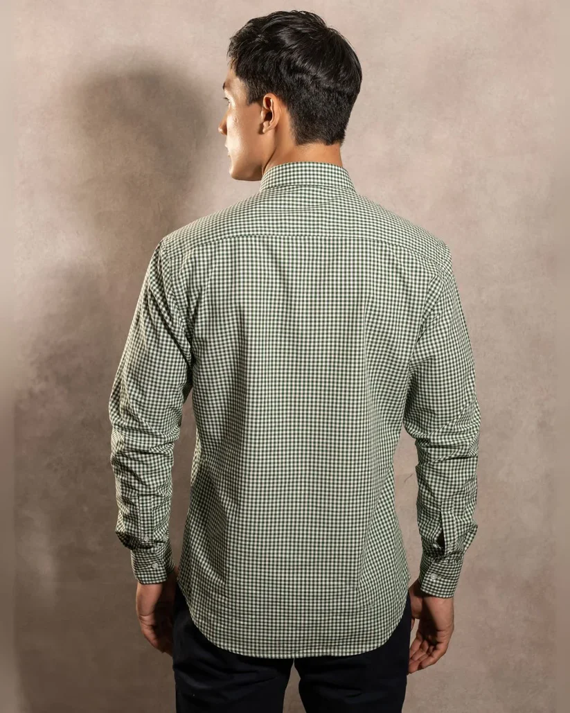 740590011 Camisa Antimanchas Popelina Cuadros Verde Oscuro Lugano - Regular Fit