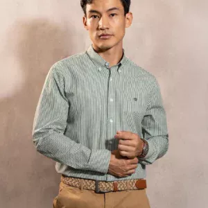 740610011 Camisa Antimanchas Popelina Rayas Verde Oscuro Logo Combinado
