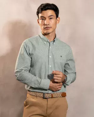 740610011 Camisa Antimanchas Popelina Rayas Verde Oscuro Logo Combinado