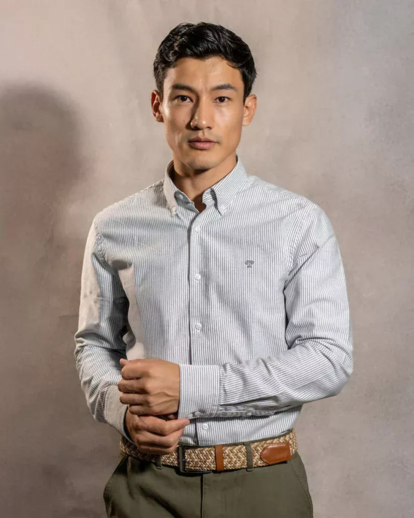 724570011 Camisa Antimanchas Oxford Rayas Dark Grey Cornell - Regular Fit