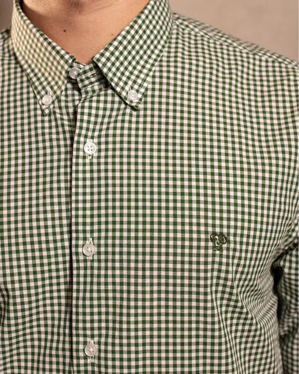740590011 Camisa Antimanchas Popelina Cuadros Verde Oscuro Lugano - Regular Fit