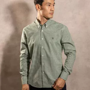 740590011 Camisa Antimanchas Popelina Cuadros Verde Oscuro Lugano - Regular Fit