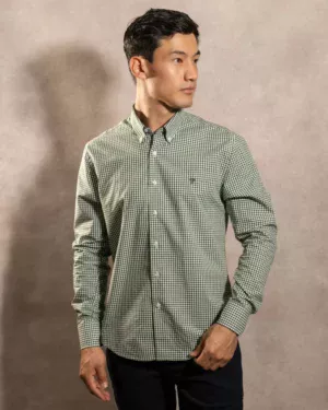 740590011 Camisa Antimanchas Popelina Cuadros Verde Oscuro Lugano - Regular Fit