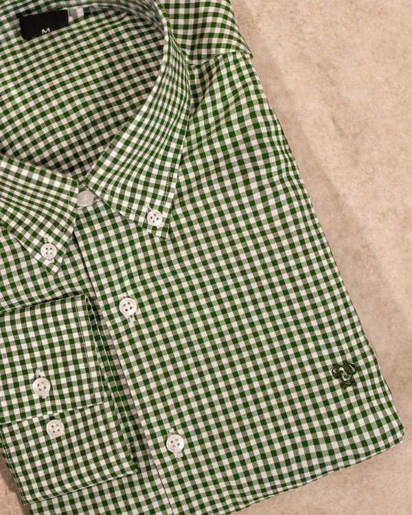 740590011 Camisa Antimanchas Popelina Cuadros Verde Oscuro Lugano - Regular Fit