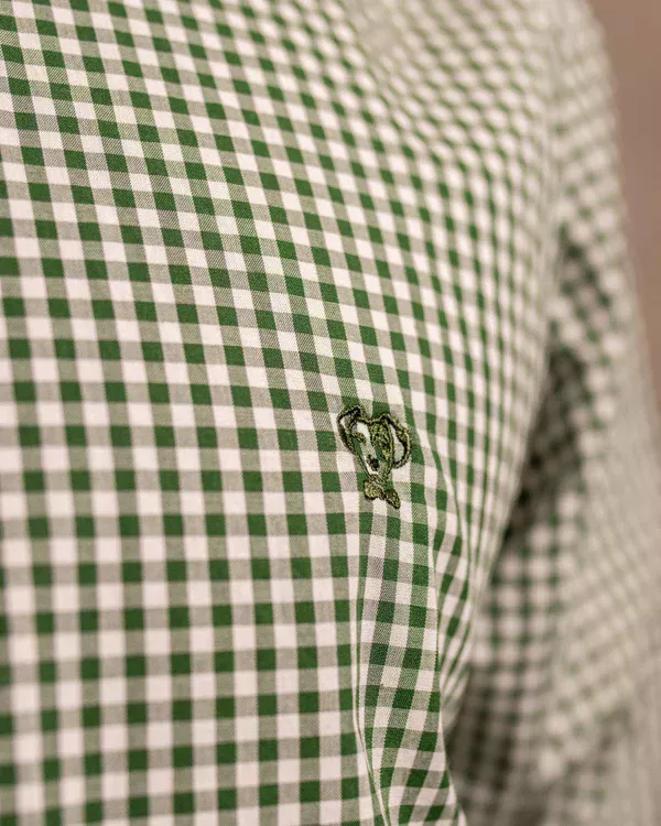 740590011 Camisa Antimanchas Popelina Cuadros Verde Oscuro Lugano - Regular Fit